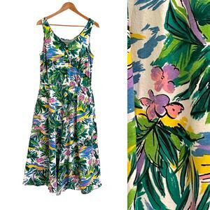 Vintage Carol Anderson Palm Tree Cotton Jersey Midi Dress Pockets Sz 12 Sundress